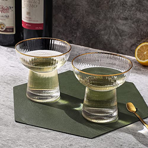 Lysenn Stemless Margarita Glasses Set of 2 - Elegant Vertical Stripes Cocktail Glasses – Premium Hand Blown Glassware for Martini and Mixed Drinks – 10 oz Gold Rim - Image 3