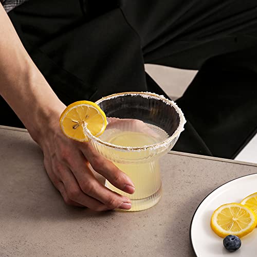 Lysenn Stemless Margarita Glasses Set of 2 - Elegant Vertical Stripes Cocktail Glasses – Premium Hand Blown Glassware for Martini and Mixed Drinks – 10 oz Gold Rim - Image 4