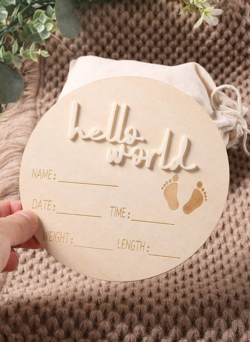 Baby Announcement Sign for Newborn - Beautiful Double-Sided Hello World Name Sign for Hospital Birth Announcement, The Perfect Round Wooden Welcome Baby Sign for New Baby Boy and Girl Gifts - Image 2