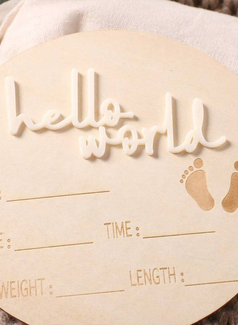 Baby Announcement Sign for Newborn - Beautiful Double-Sided Hello World Name Sign for Hospital Birth Announcement, The Perfect Round Wooden Welcome Baby Sign for New Baby Boy and Girl Gifts - Image 5