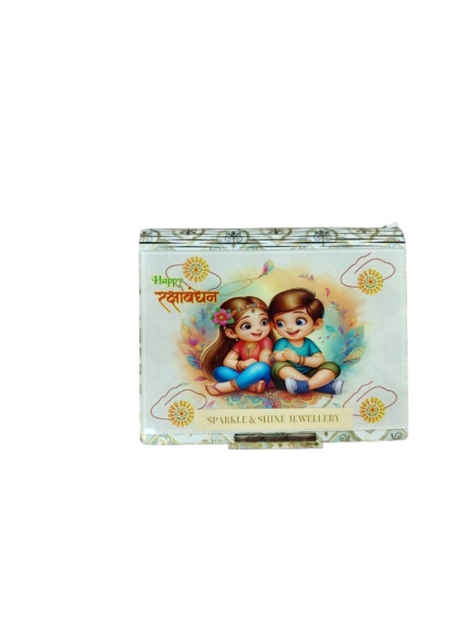 Premium Raksha Bandhan Designer Rakhi Gift Box with Silver Coin, Roli Chawal Tilak Set and Decorative Wooden Box. - Image 2