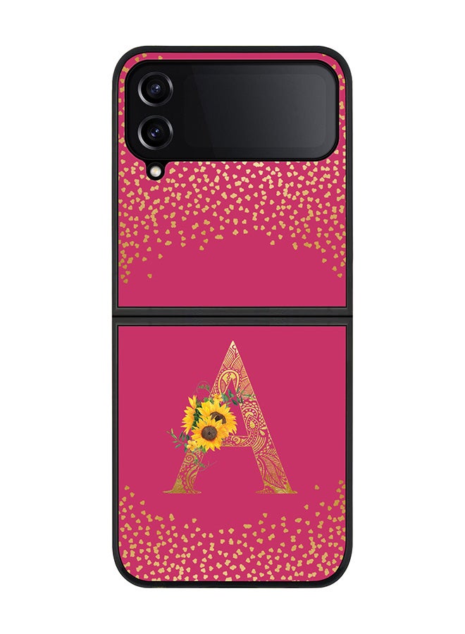 Stylizedd Rugged Black edge case for Samsung Galaxy Z Flip4, Soft Flexible Phone case Custom Monogram Initial Letter Mandala Floral Pattern Alphabet- A (Dark Pink Rose) - Image 1