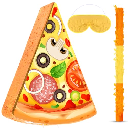 Harrycle Pizza Piata  Pizza Decorations for Kids Food Themed Birthday Party Piata with Blindfold and Bat for Summer Mexican Party Supplies 161 x 13 x 32 inches - Image 1