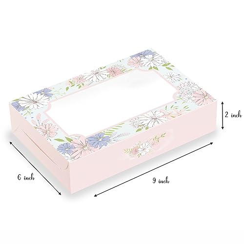 Chic a Choc Brownie Box for 6. Pink Floral Daisy Design in Watercolour (6x9x2 in) (Pack of 8). Bark Chocolate. - Image 2