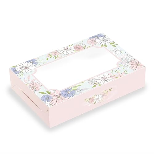 Chic a Choc Brownie Box for 6. Pink Floral Daisy Design in Watercolour (6x9x2 in) (Pack of 8). Bark Chocolate. - Image 1