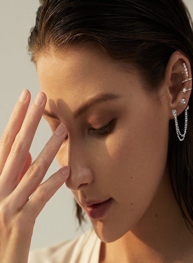 YADOCA Hypoallergenic Helix Earrings - Surgical Steel Flat Back Stud Earrings - Small Hoop, Dangle with Chain - Cartilage & Tragus Piercing Jewelry - Image 2