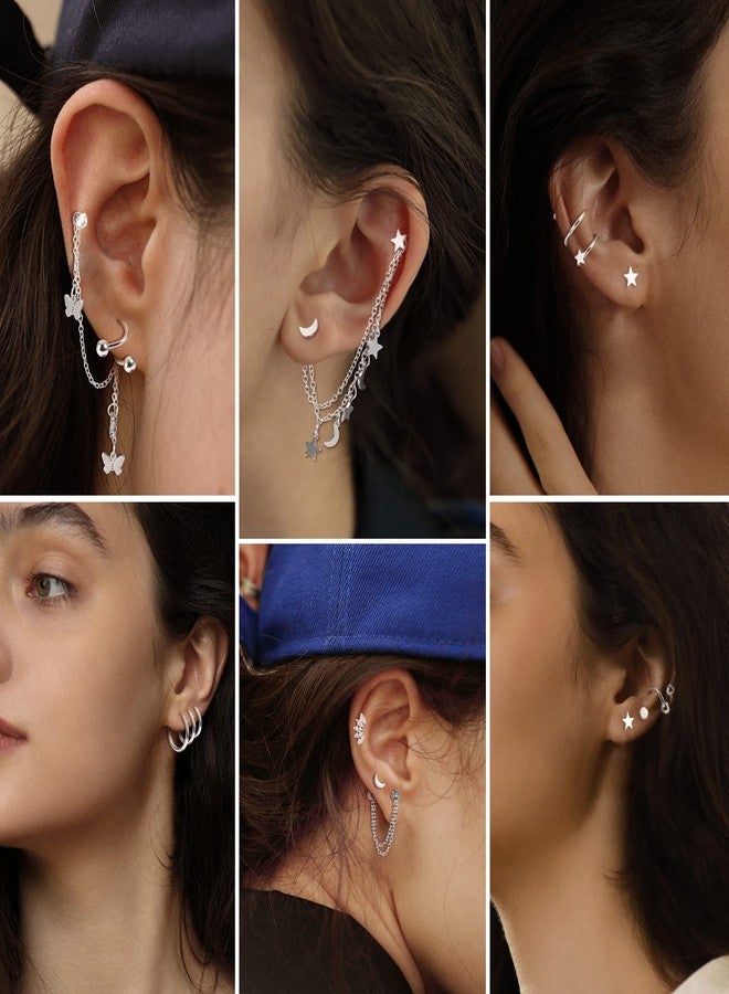 YADOCA Hypoallergenic Helix Earrings - Surgical Steel Flat Back Stud Earrings - Small Hoop, Dangle with Chain - Cartilage & Tragus Piercing Jewelry - Image 3