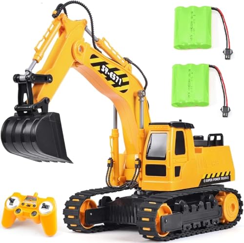 DOUBLE E Remote Control Excavator Toy 2Batteries 24GHz RC Excavator 6in1 Digging360 Rotation 20M Range Sandbox Construction Toys Birthday Gift for BoysKids 6 Years - Image 1