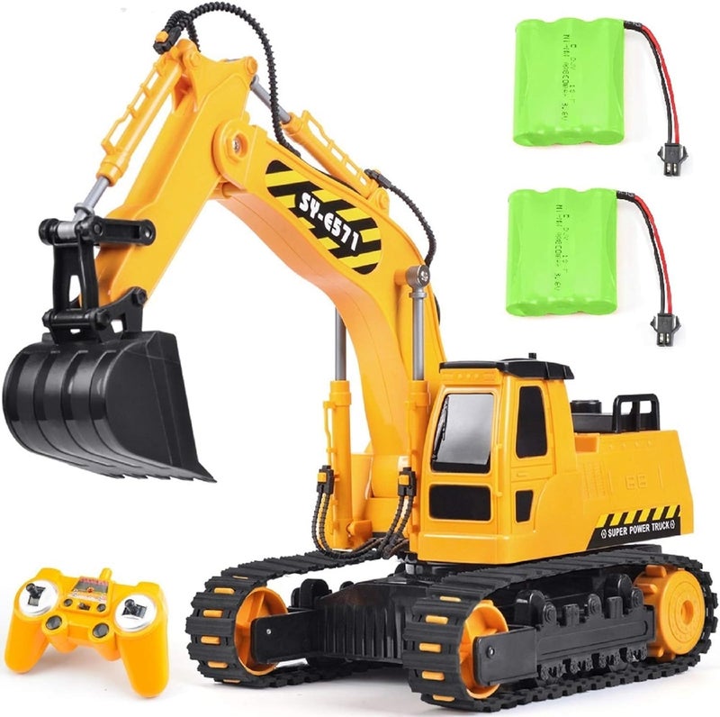 DOUBLE E Remote Control Excavator Toy 2Batteries 24GHz RC Excavator 6in1 Digging360 Rotation 20M Range Sandbox Construction Toys Birthday Gift for BoysKids 6 Years - Image 2