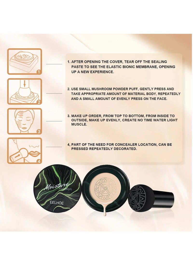 EELHOE Air Cushion CC Cream, Waterproof Mushroom Head Foundation Moisturizing BB Cream, Full Coverage Concealer Makeup Cosmetic Tool, Makeup Long Lasting Matte Concealer For Women Girls, (Natural Color) - Image 3