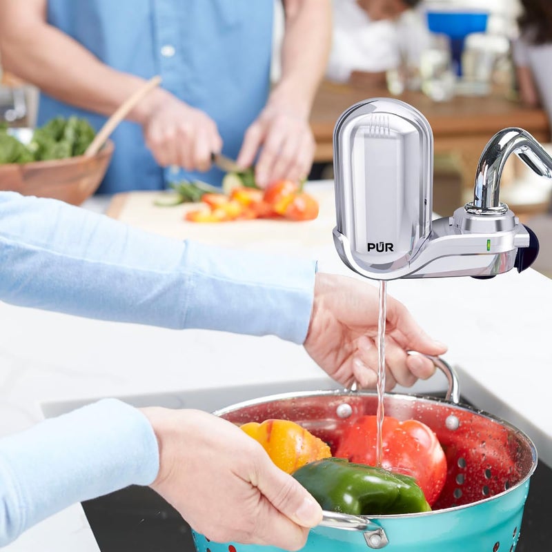 Pur نظام تنقية المياه بتركيب عمودي على الصنبور من PUR PLUS مع فلتر 3 في 1 لتقليل الرصاص لمياه صنبور ذات طعم رائع يدوم 100 جالون يناسب معظم صنابير المطبخ أو الحمام باللون الكروم - Image 4