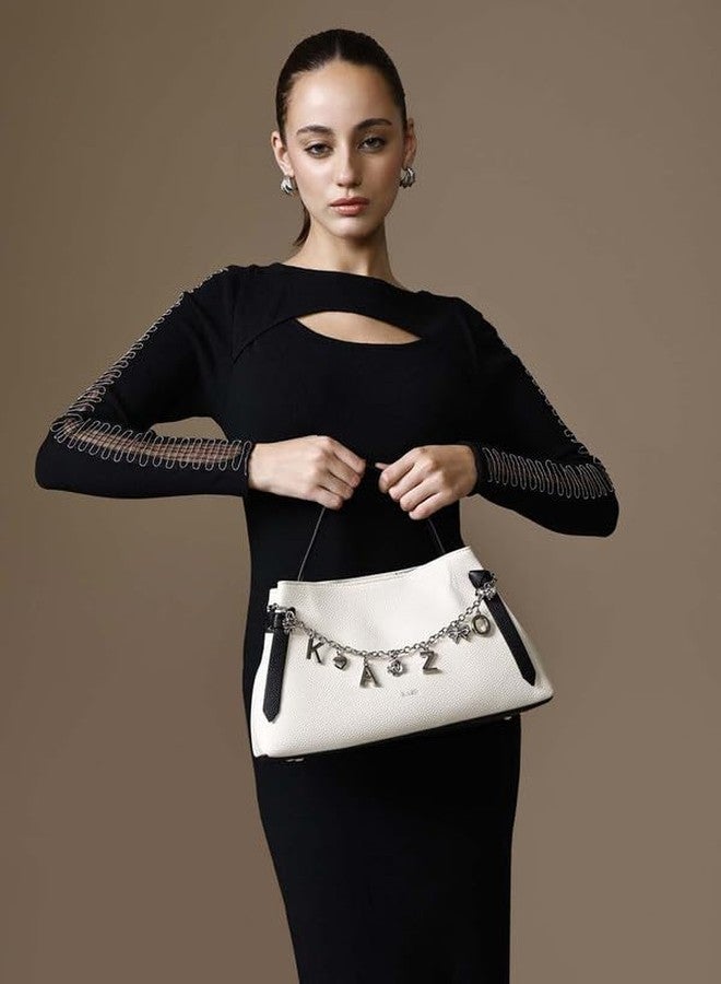 Kazo Bag Off White Black Structured Shoulder Handbag | Premium Faux Leather Purse - Image 2