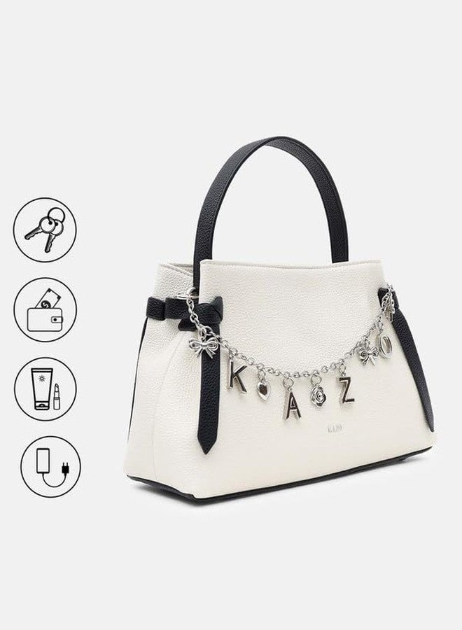 Kazo Bag Off White Black Structured Shoulder Handbag | Premium Faux Leather Purse - Image 4