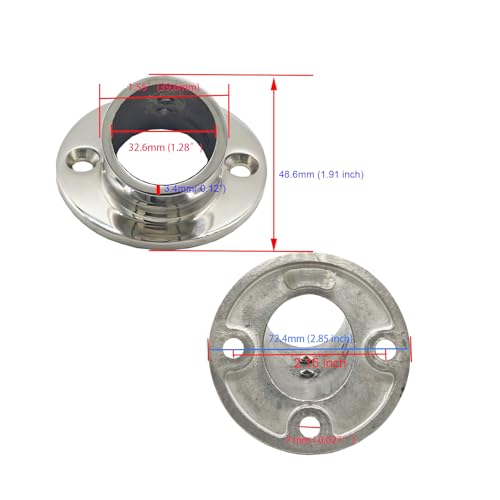 Douzime 60 Degree Boat Deck Handrail Rail Fitting Round Base 316 Marine Grade Stainless Steel for 32mm 125 inch Tube 2 Pcs - Image 3