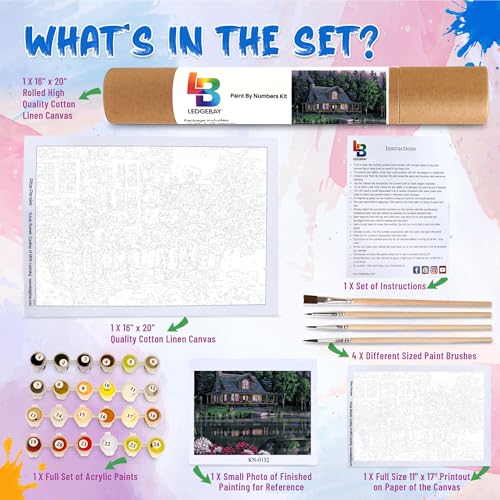 Ledgebay Paint by Numbers Kit for Adults: Beginner to Advanced Number Painting Kit - Fun DIY Arts & Crafts | Color by Numbers for Adults - Kits Include - (Still Waters 16" x 20" Unframed) - Image 2