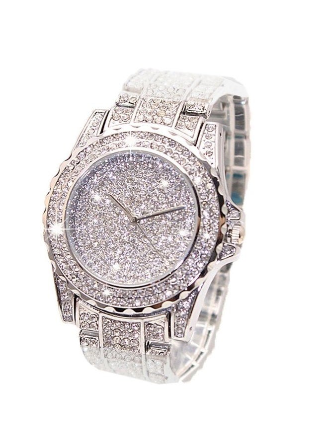 ARMRA Luxury Women Watch Fashion Jewelry Crystal Diamonds Rhinestones Ladies Watches Steel Band Round Dial Analog Display Clock Classic Quartz Female Charm Bracelet Dress Wristwatches (Silver) - Image 1