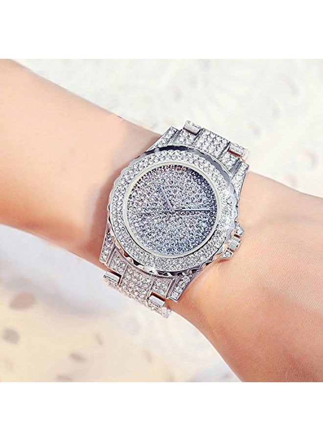 ARMRA Luxury Women Watch Fashion Jewelry Crystal Diamonds Rhinestones Ladies Watches Steel Band Round Dial Analog Display Clock Classic Quartz Female Charm Bracelet Dress Wristwatches (Silver) - Image 2