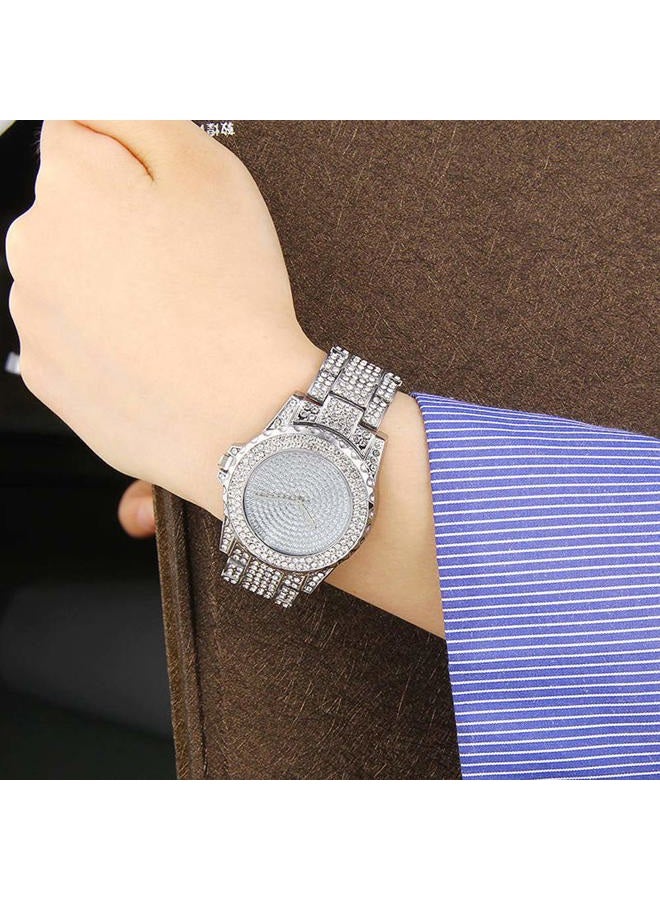 ARMRA Luxury Women Watch Fashion Jewelry Crystal Diamonds Rhinestones Ladies Watches Steel Band Round Dial Analog Display Clock Classic Quartz Female Charm Bracelet Dress Wristwatches (Silver) - Image 4