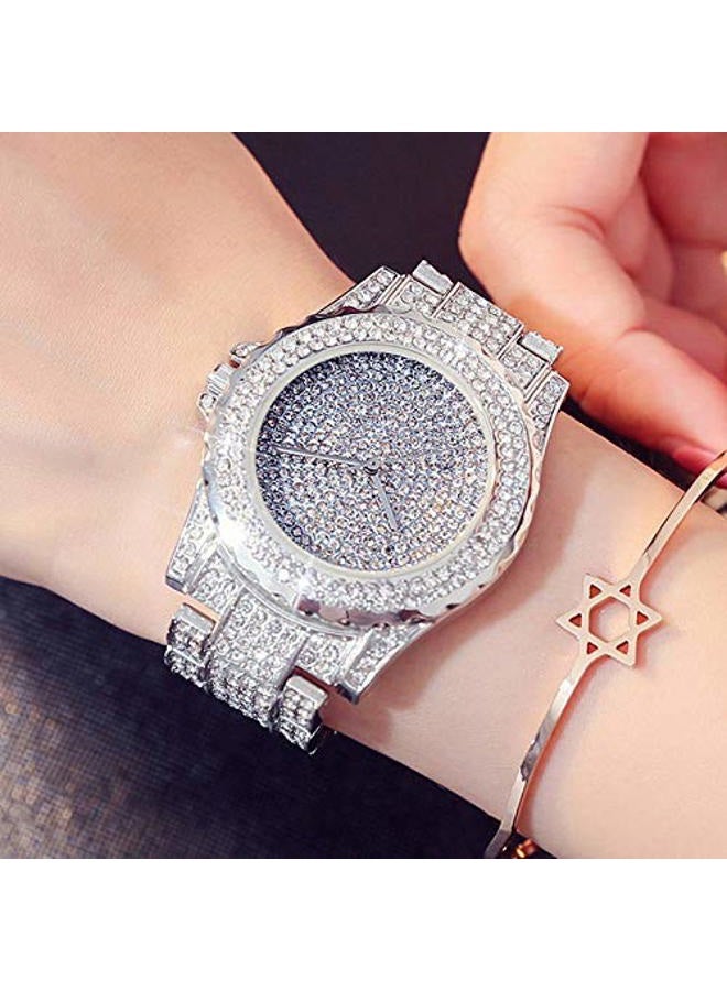 ARMRA Luxury Women Watch Fashion Jewelry Crystal Diamonds Rhinestones Ladies Watches Steel Band Round Dial Analog Display Clock Classic Quartz Female Charm Bracelet Dress Wristwatches (Silver) - Image 3