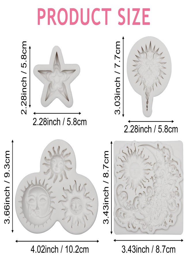 Xcake Lcook Sun Face Star Moon Fondant Molds Baroque Celestial Silicone Molds for Cake Decoration Resin Casting DIY Craft, 4 Piece - Image 2