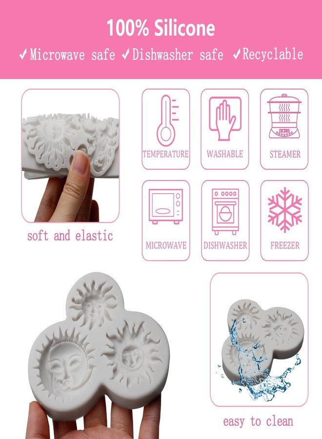 Xcake Lcook Sun Face Star Moon Fondant Molds Baroque Celestial Silicone Molds for Cake Decoration Resin Casting DIY Craft, 4 Piece - Image 3