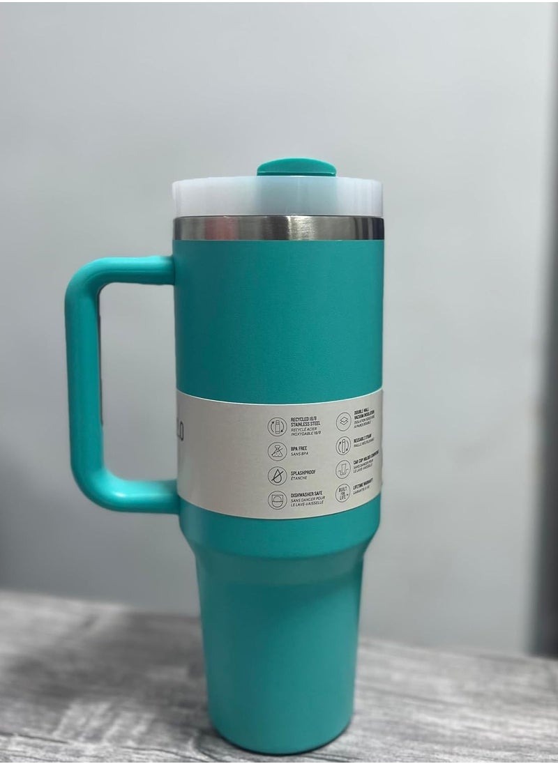Stanley Mug, 40 oz Stanley Slim Mug with Straw and Handle, Insulated Mug with Lid, Multi-Use Mug, H2.0 FlowState Stainless Steel Coffee Mug for Homemade Hot Drinks, Travel Mug with Handle (Turquoise)