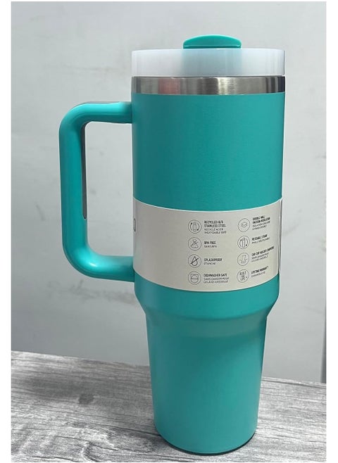 Stanley Mug, 40 oz Stanley Slim Mug with Straw and Handle, Insulated Mug with Lid, Multi-Use Mug, H2.0 FlowState Stainless Steel Coffee Mug for Homemade Hot Drinks, Travel Mug with Handle (Turquoise)