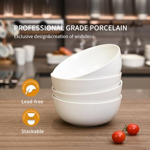 WishDeco Cereal Bowls Set of 4, White Soup Bowls 20 oz, Ceramic Breakfast Bowl 6 Inch, Kitchen Bowl for Salad, Pasta, Ramen, Oatmeal, Noodle, Rice, Microwave and Dishwasher Safe - Image 5