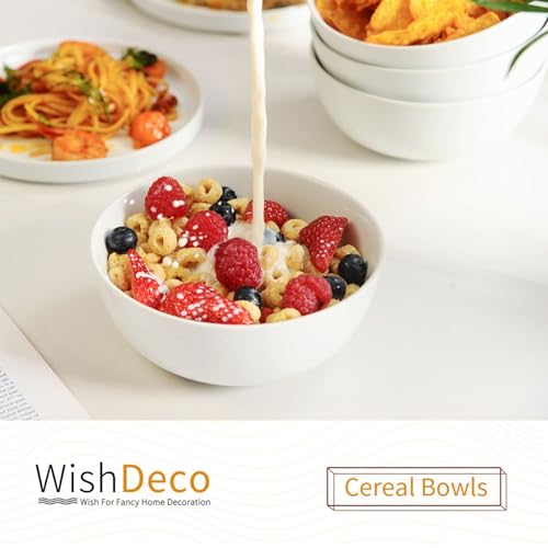 WishDeco Cereal Bowls Set of 4, White Soup Bowls 20 oz, Ceramic Breakfast Bowl 6 Inch, Kitchen Bowl for Salad, Pasta, Ramen, Oatmeal, Noodle, Rice, Microwave and Dishwasher Safe - Image 2