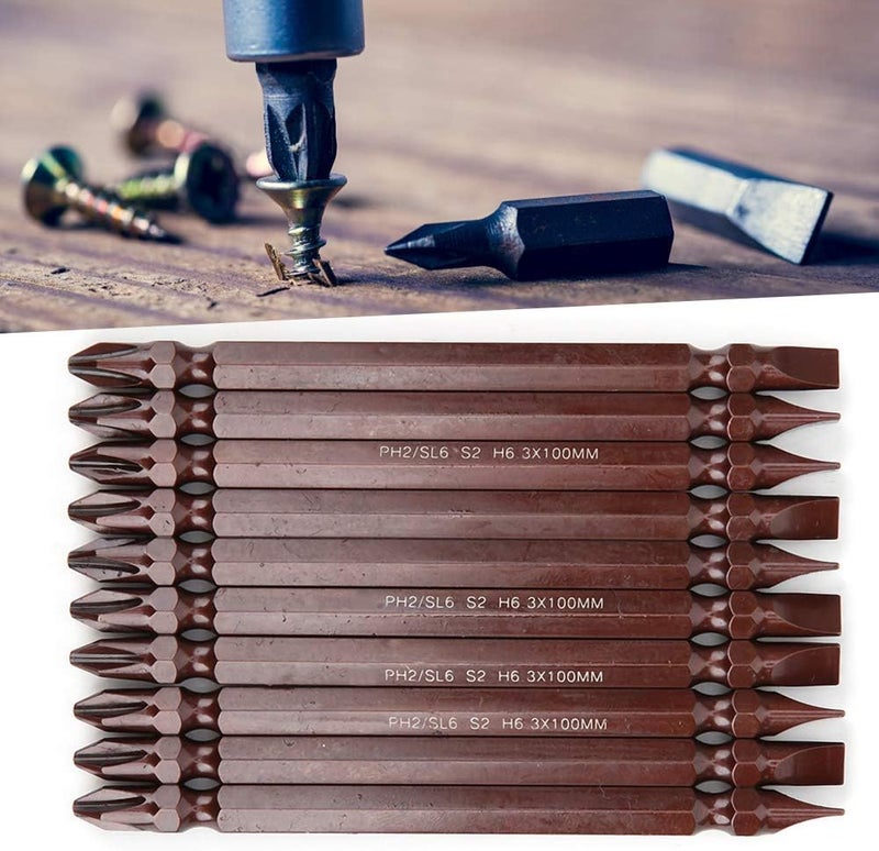Wal front 10PCs Double Ended Screwdriver Bit Hardware Accessory Hand Tool Magnetic H6.3 x 100MM(Double Ended H6.3 x 100 x PH2/SL6) - Image 3