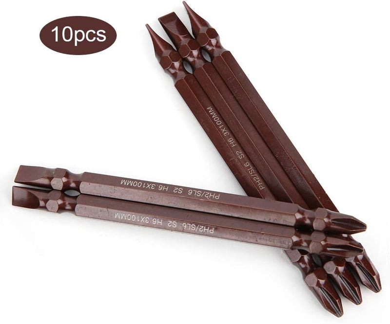 Wal front 10PCs Double Ended Screwdriver Bit Hardware Accessory Hand Tool Magnetic H6.3 x 100MM(Double Ended H6.3 x 100 x PH2/SL6) - Image 4