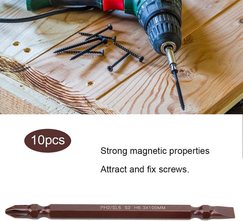 Wal front 10PCs Double Ended Screwdriver Bit Hardware Accessory Hand Tool Magnetic H6.3 x 100MM(Double Ended H6.3 x 100 x PH2/SL6) - Image 2
