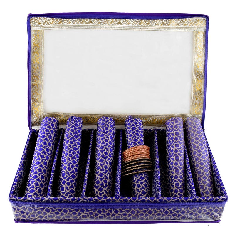 Kuber Industries Square Design Brocade Hardboard Six Rod Bangle Box (Purple) -CTKTC038877 - Image 3