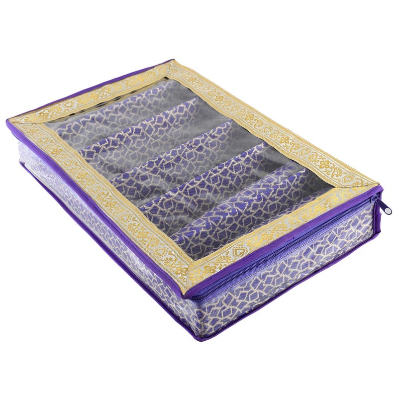 Kuber Industries Square Design Brocade Hardboard Six Rod Bangle Box (Purple) -CTKTC038877 - Image 4