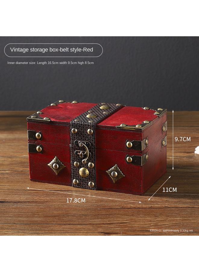 Bluejw Vintage Old-fashioned Storage Box With Lock Film And Television Shooting Props Box Text Play Collection Storage Box Secret Room Search Card Small Wooden Box - Image 1
