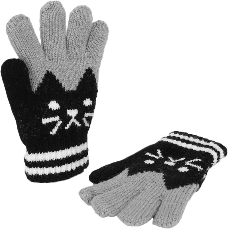 PURFUN Kids Cartoon Cat Full Finger Gloves Girls Boys Winter Thermal Skate Cycling Ski Knitted Gloves Mittens for 3-6 Yrs - Image 3
