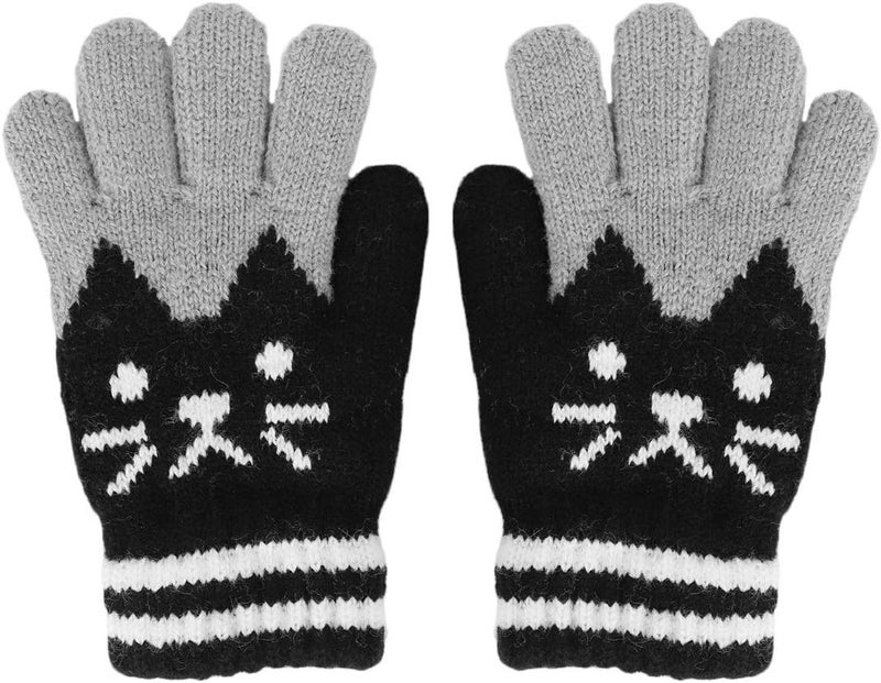 PURFUN Kids Cartoon Cat Full Finger Gloves Girls Boys Winter Thermal Skate Cycling Ski Knitted Gloves Mittens for 3-6 Yrs - Image 1