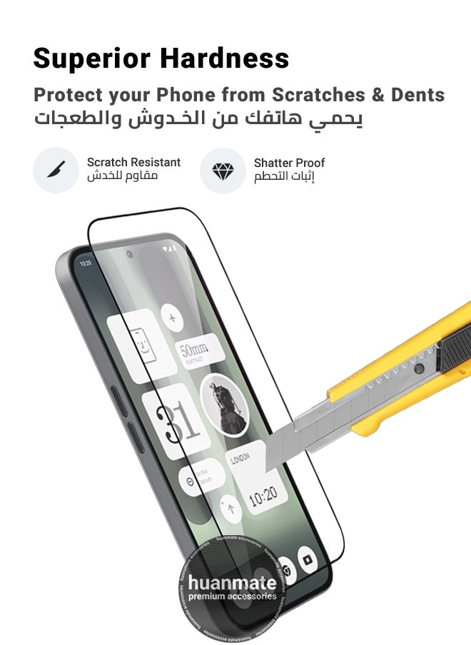 huanmate - 2 Pieces Nothing Phone (2a) Screen Protector – Premium Edge to Edge Tempered Glass, High Transparency, Delicate Touch, Anti-Explosion, Smooth Arc Edges, Easy Installation - Image 1
