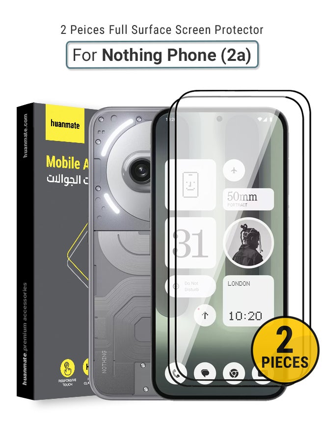 huanmate - 2 Pieces Nothing Phone (2a) Screen Protector – Premium Edge to Edge Tempered Glass, High Transparency, Delicate Touch, Anti-Explosion, Smooth Arc Edges, Easy Installation - Image 1