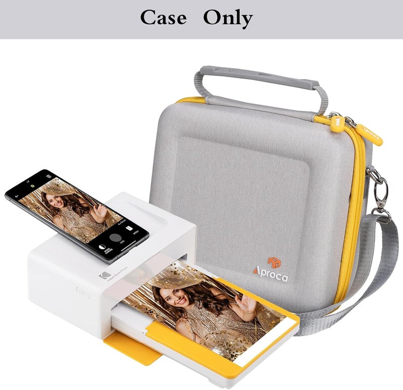 Aproca حقيبة متوافقة مع طابعة الصور الفورية Kodak Dock Plus 4PASS / Premium 4x6 المحمولة، حقيبة تخزين صلبة للإكسسوارات - رمادي مع سحاب أصفر (حقيبة فقط) - Image 2