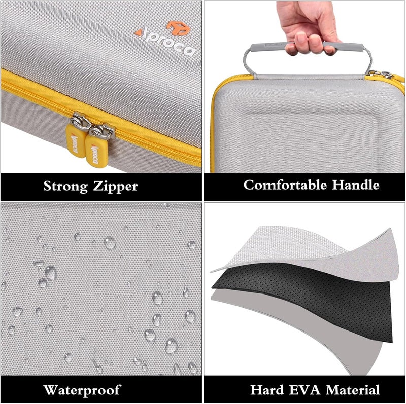 Aproca حقيبة متوافقة مع طابعة الصور الفورية Kodak Dock Plus 4PASS / Premium 4x6 المحمولة، حقيبة تخزين صلبة للإكسسوارات - رمادي مع سحاب أصفر (حقيبة فقط) - Image 4
