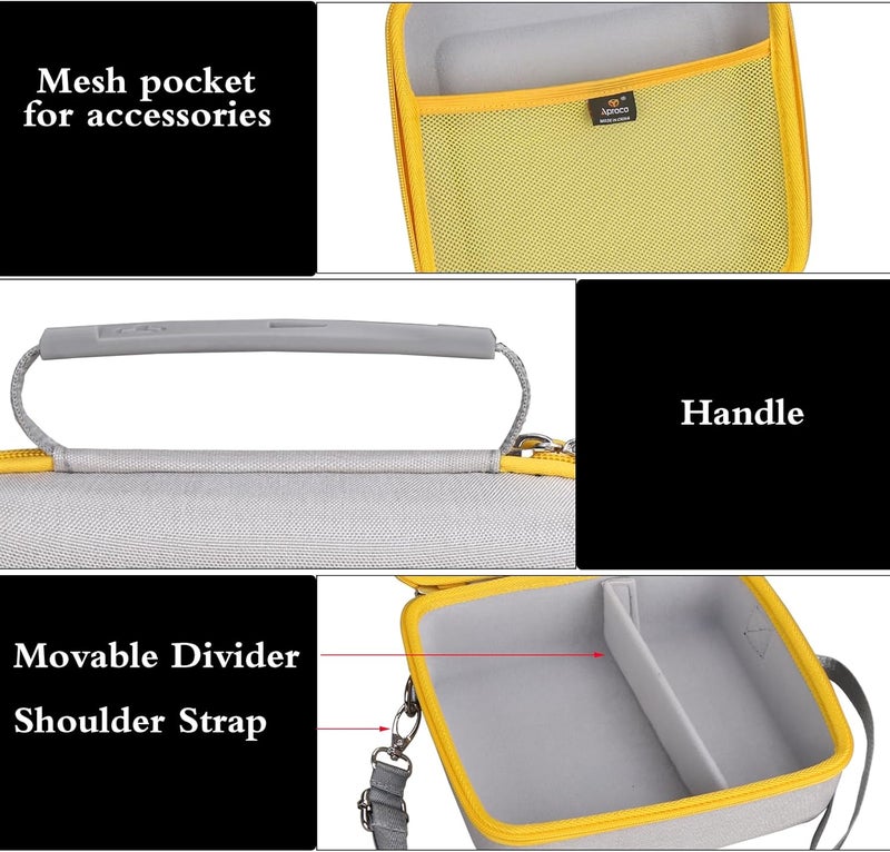 Aproca حقيبة متوافقة مع طابعة الصور الفورية Kodak Dock Plus 4PASS / Premium 4x6 المحمولة، حقيبة تخزين صلبة للإكسسوارات - رمادي مع سحاب أصفر (حقيبة فقط) - Image 3