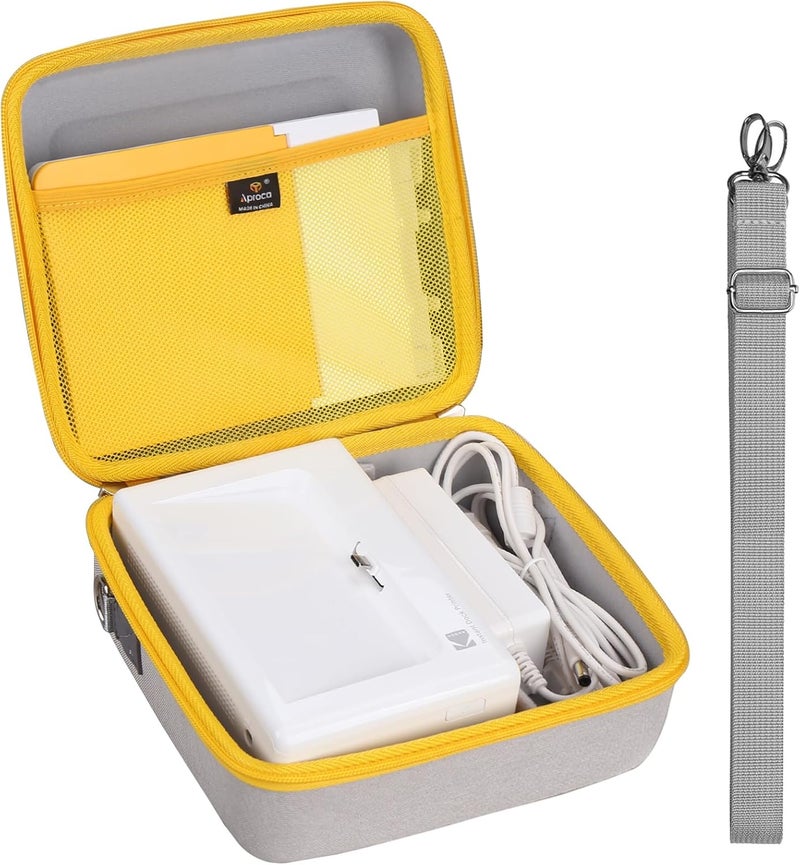 Aproca حقيبة متوافقة مع طابعة الصور الفورية Kodak Dock Plus 4PASS / Premium 4x6 المحمولة، حقيبة تخزين صلبة للإكسسوارات - رمادي مع سحاب أصفر (حقيبة فقط) - Image 1
