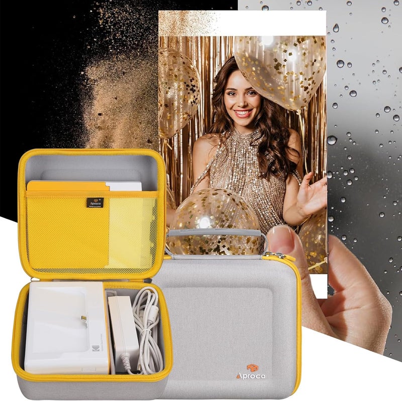 Aproca حقيبة متوافقة مع طابعة الصور الفورية Kodak Dock Plus 4PASS / Premium 4x6 المحمولة، حقيبة تخزين صلبة للإكسسوارات - رمادي مع سحاب أصفر (حقيبة فقط) - Image 5