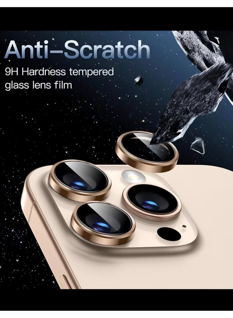 BEYOX Premium Camera Lens Protector for iPhone 16 Pro / iPhone 16 Pro Max – AR+AF Tempered Glass Camera Lens Cover with Metal Border, 360° Protection, Bubble Free, Explosion Proof, - Desert Titanium (Gold) - Image 2