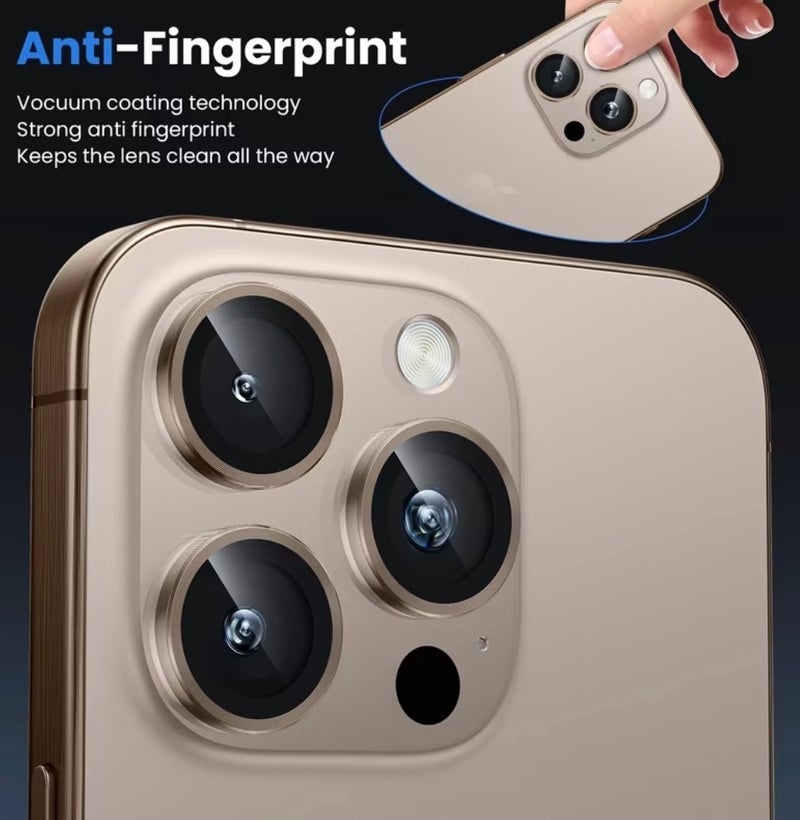 BEYOX Premium Camera Lens Protector for iPhone 16 Pro / iPhone 16 Pro Max – AR+AF Tempered Glass Camera Lens Cover with Metal Border, 360° Protection, Bubble Free, Explosion Proof, - Desert Titanium (Gold) - Image 4