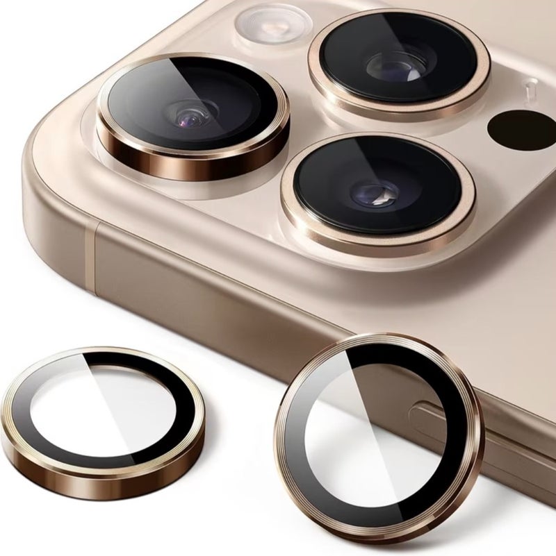 BEYOX Premium Camera Lens Protector for iPhone 16 Pro / iPhone 16 Pro Max – AR+AF Tempered Glass Camera Lens Cover with Metal Border, 360° Protection, Bubble Free, Explosion Proof, - Desert Titanium (Gold) - Image 1