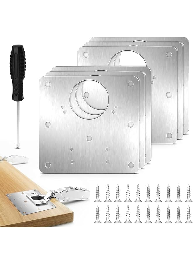 S-TOP Cabinet Hinge Repair Plate, 6 Pcs Stainless Steel Brackets, Kitchen Cupboard Door Plate For Furniture, Cupboard, Drawer, Window, - Image 1