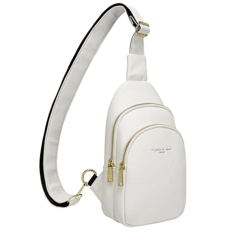 INICAT Crossbody Sling Bags Travel Cross Body Purses Faux Leather Fanny Packs Chest Bag for Women(White) - Image 1