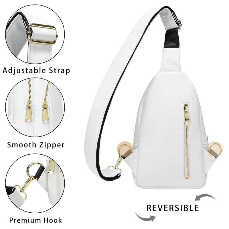 INICAT Crossbody Sling Bags Travel Cross Body Purses Faux Leather Fanny Packs Chest Bag for Women(White) - Image 3
